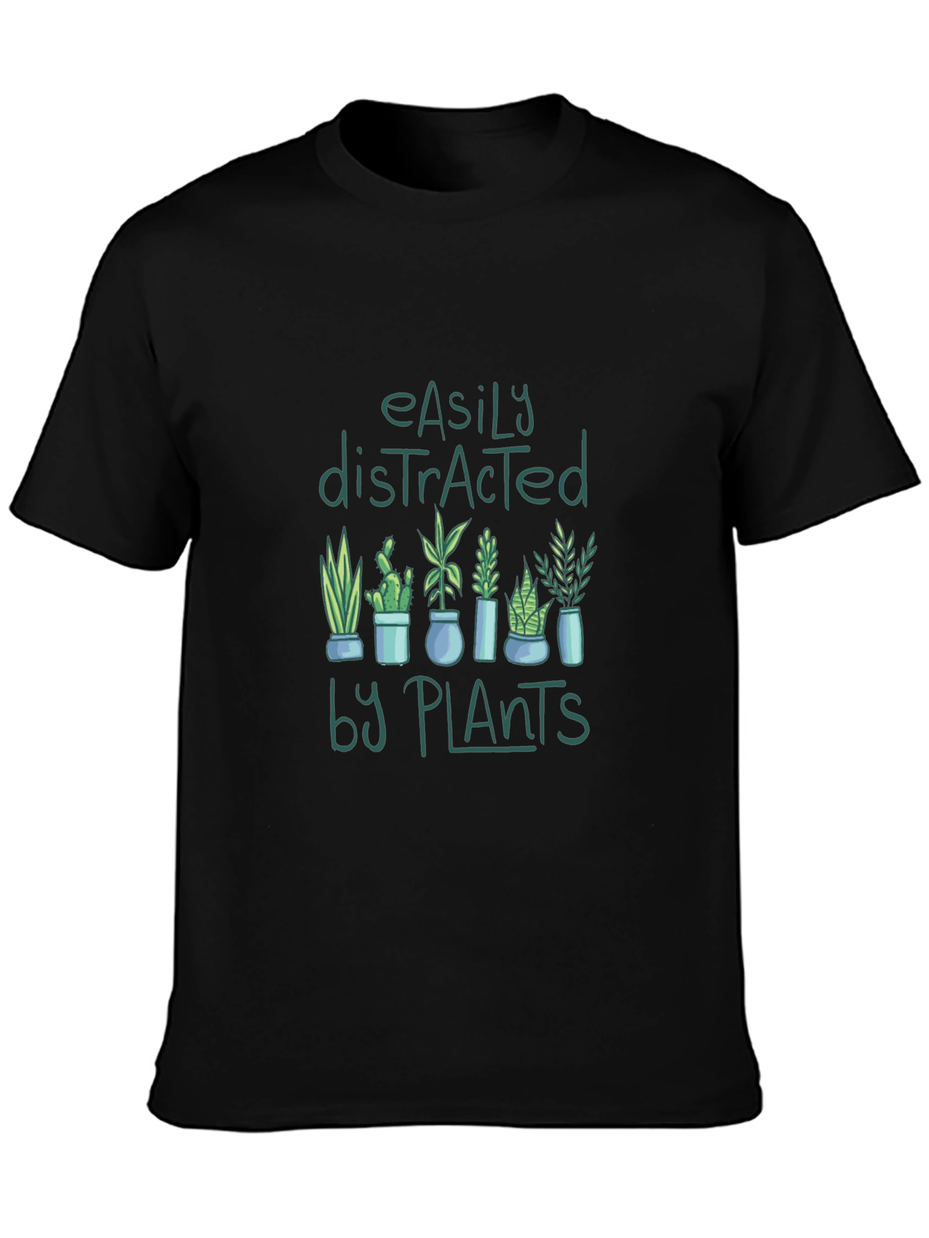 Black Easily Distracted By Plants T-Shirt view 3