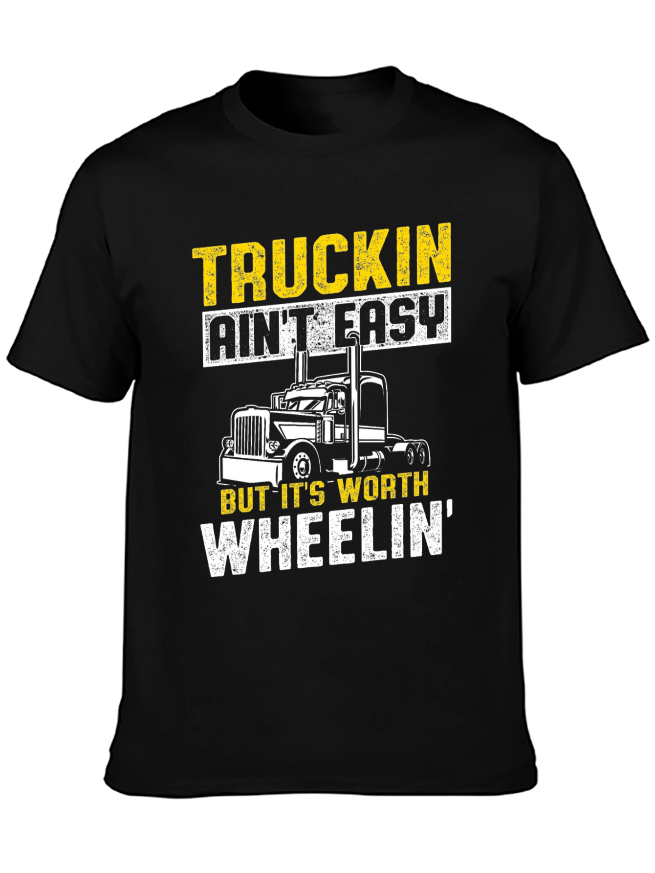 Black Truckin' Ain't Easy Black Graphic T-Shirt view 3