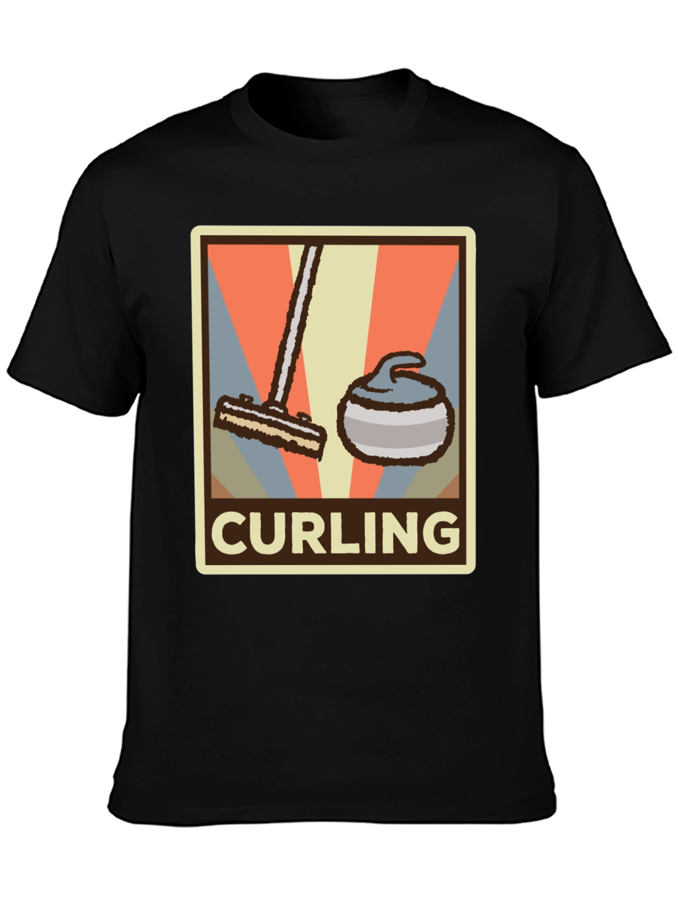 Black Retro Curling T-Shirt - Vintage Style Sports Tee view 3