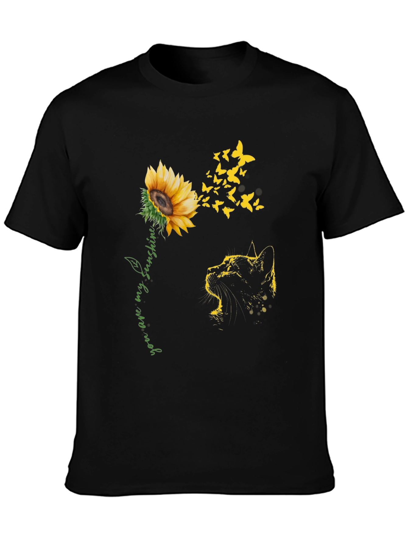 Black Sunflower Cat Graphic Tee - "You Are My Sunshine" view 3