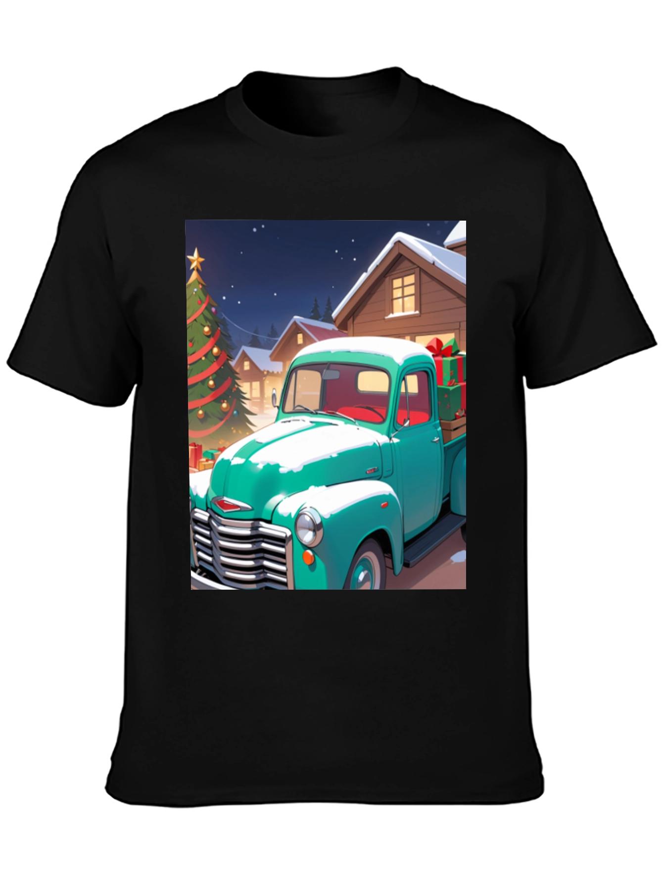Black Christmas Truck Graphic Tee view 3