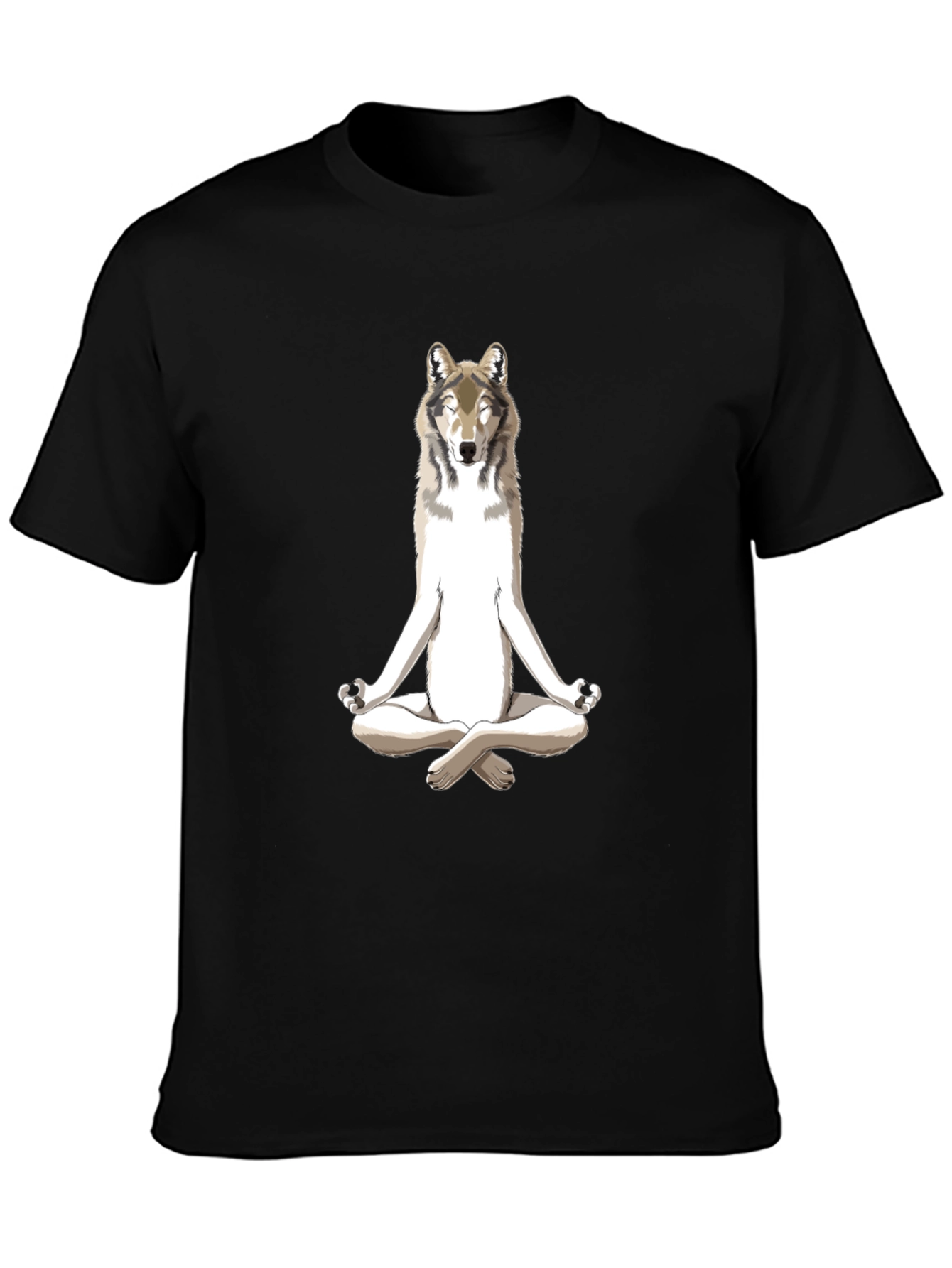 Black Zen Wolf Graphic Tee - Black Cotton Blend Shirt view 3