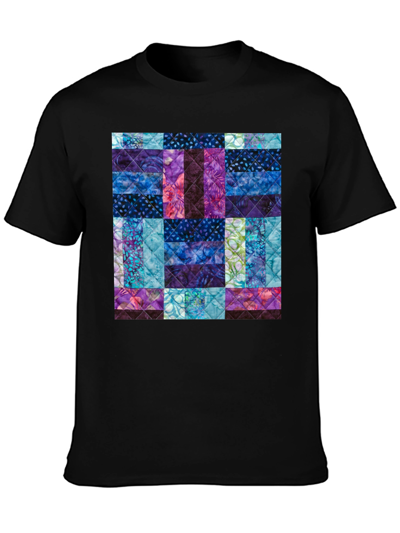 Black Quilted Pattern T-Shirt - Modern Abstract Design view 3