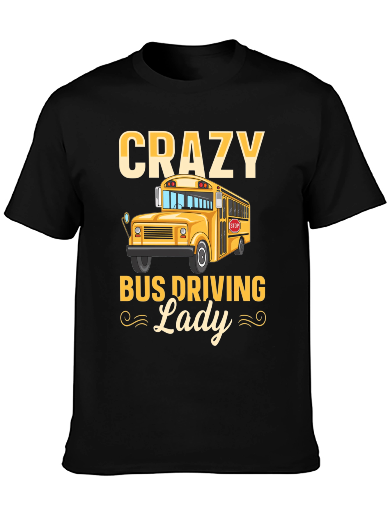 Black Crazy Bus Driving Lady T-Shirt - Black view 3