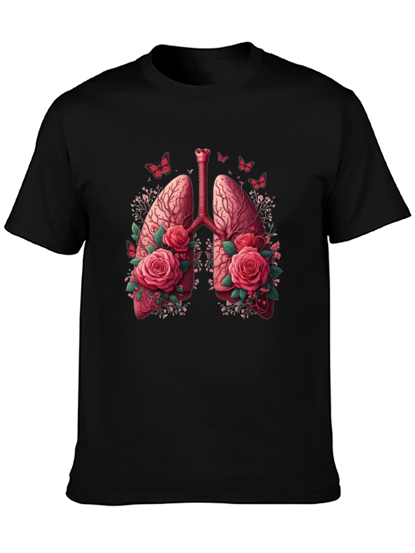 Black Floral Lung Anatomy Graphic Tee - Unisex view 3