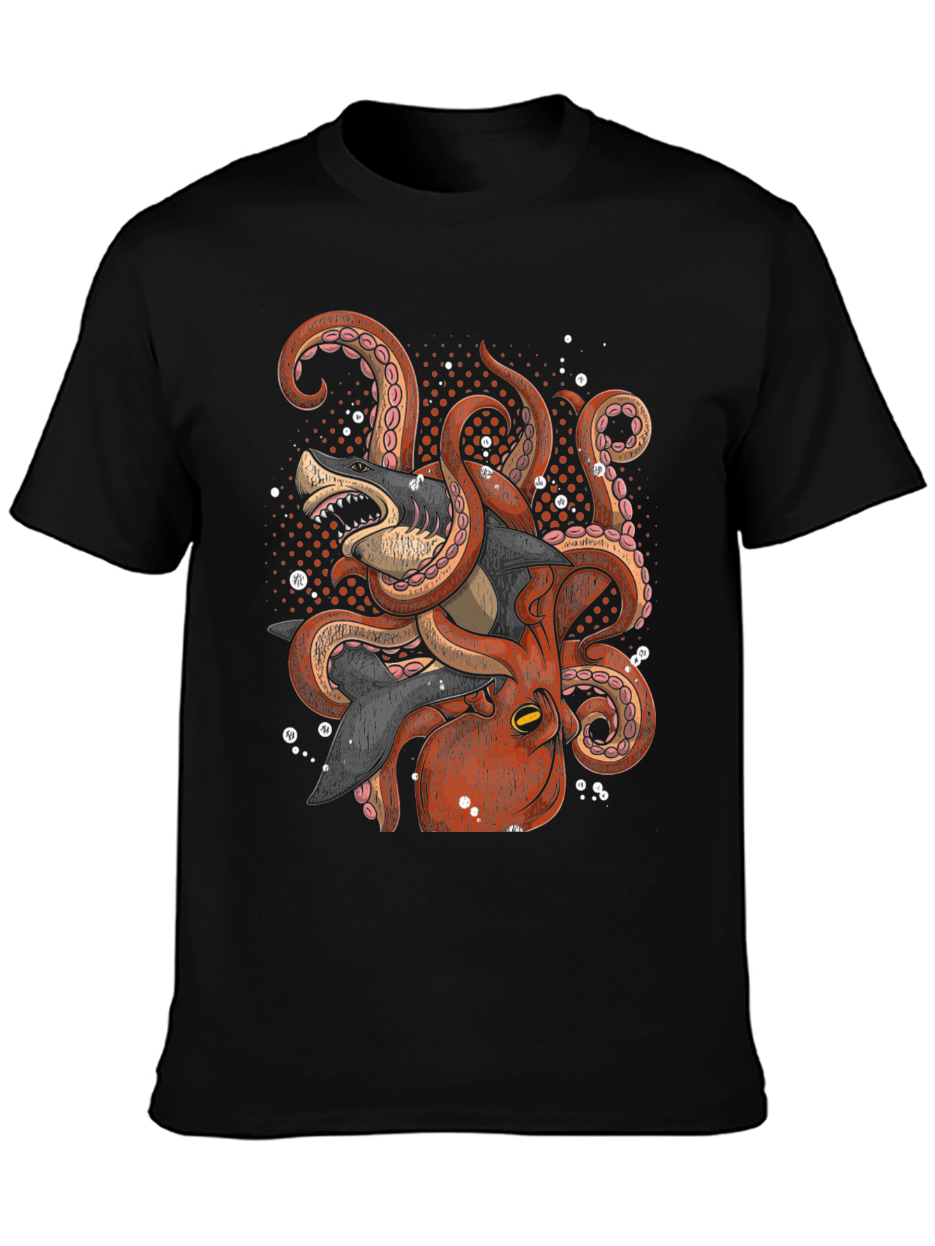 Black Octopus vs Shark Graphic Tee - Black view 3