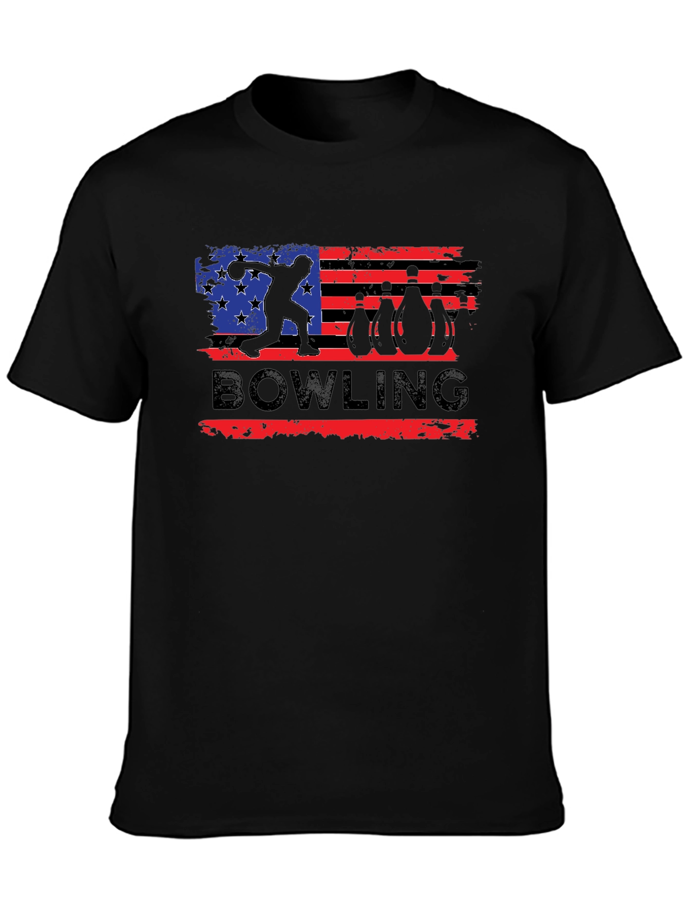 Black Bowling USA Flag Graphic T-Shirt view 3