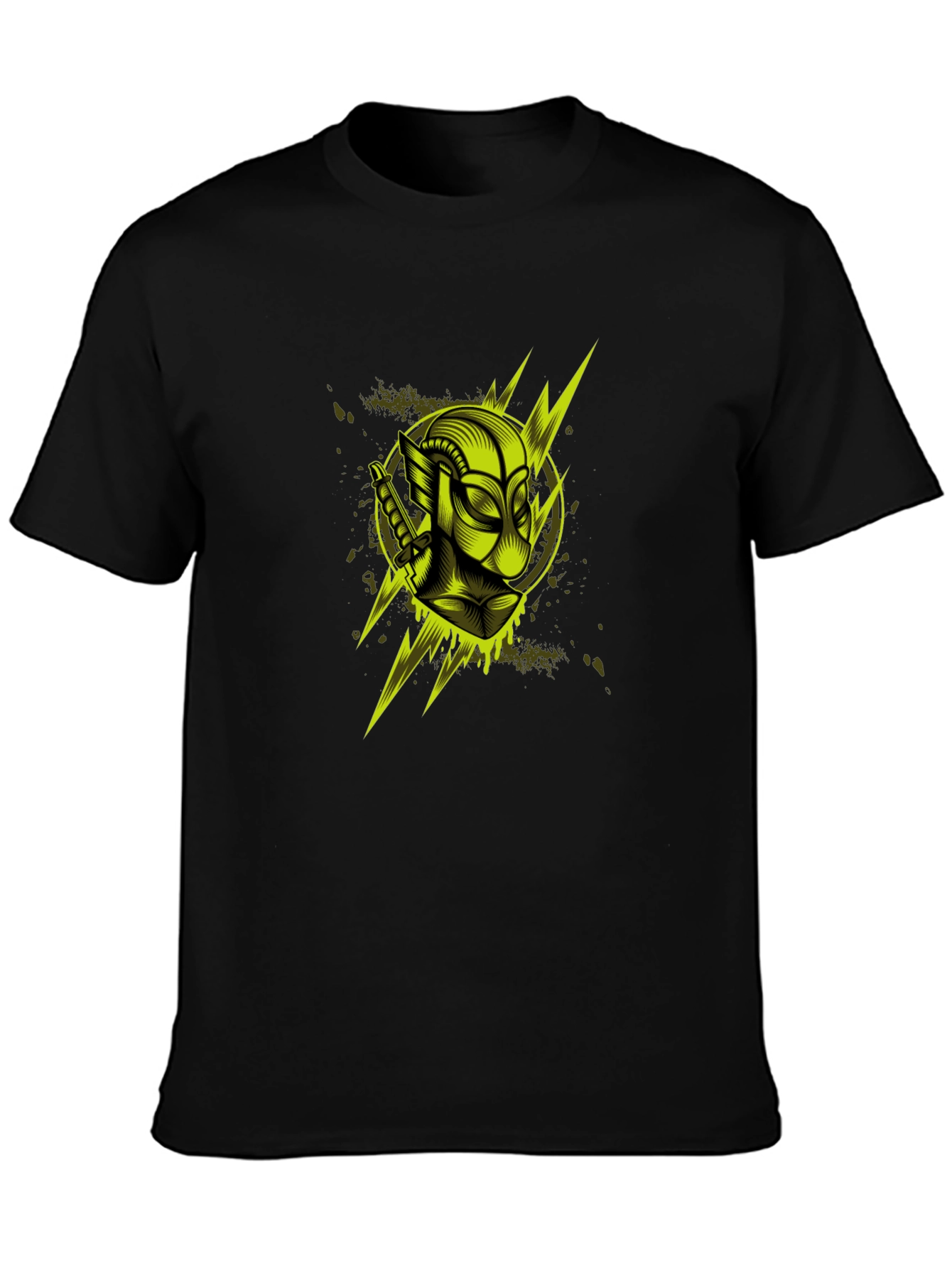 Black Men's Black Graphic T-Shirt: Neon Deadpool Design view 3