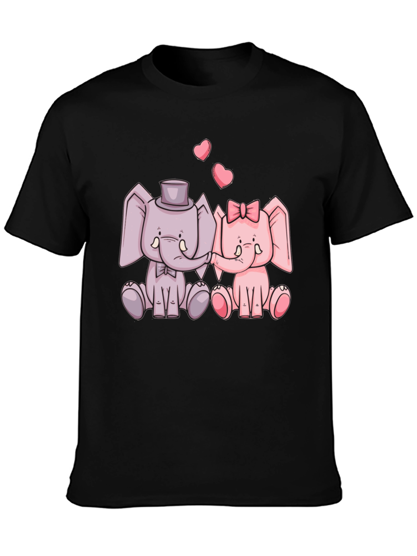 Black Elephant Love T-Shirt - Cute Cartoon Design view 3