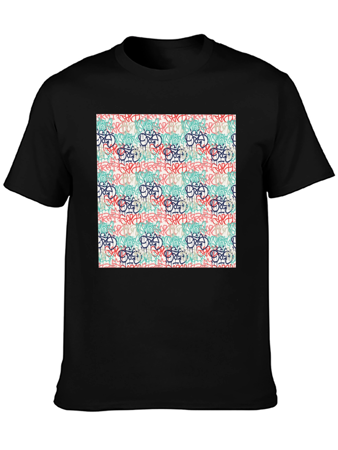 Black Graffiti Pattern Black T-Shirt view 3