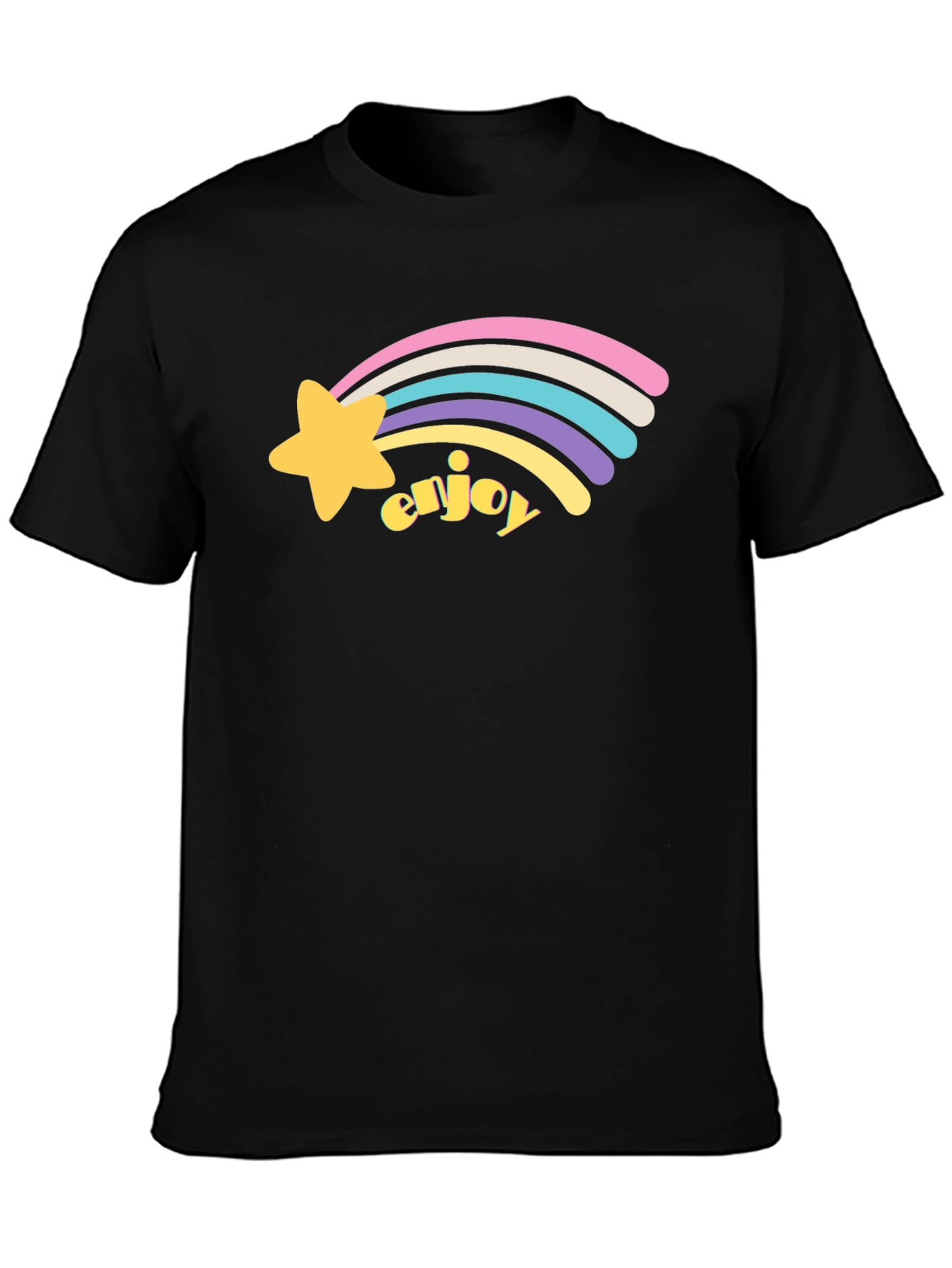 Black Enjoy Shooting Star Graphic Tee - Black Cotton Blend view 3