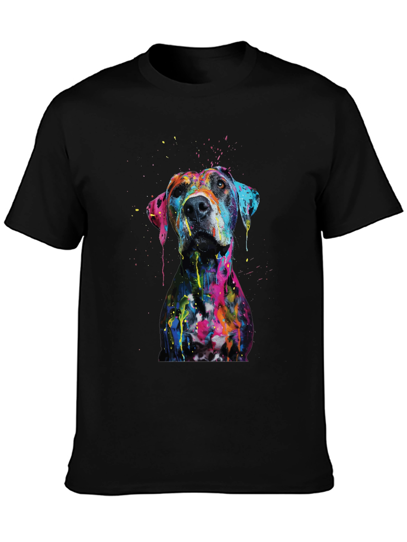 Black Men's Artistic Dog Print Black T-Shirt view 3