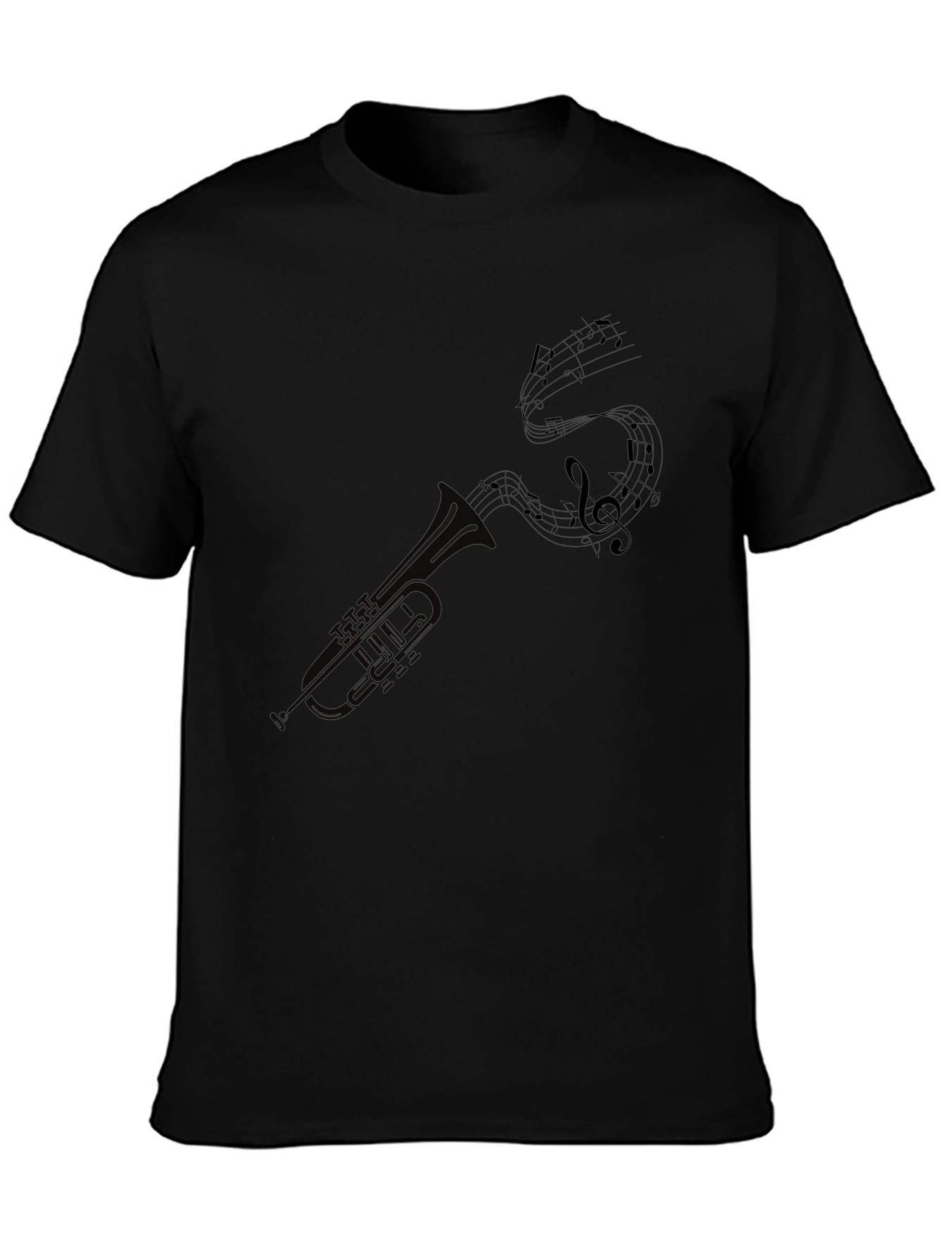 Black Trumpet and Music Notes Graphic Tee - Black view 3