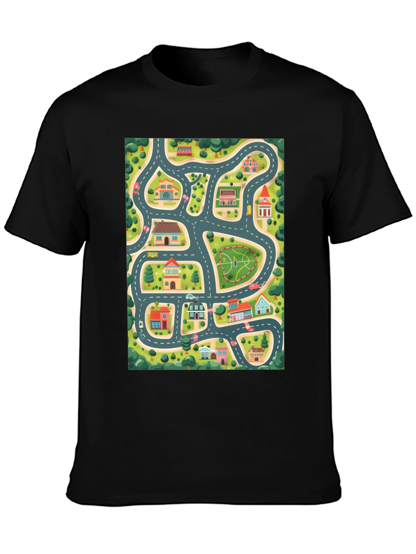 Black Road Map Graphic Black T-Shirt view 3