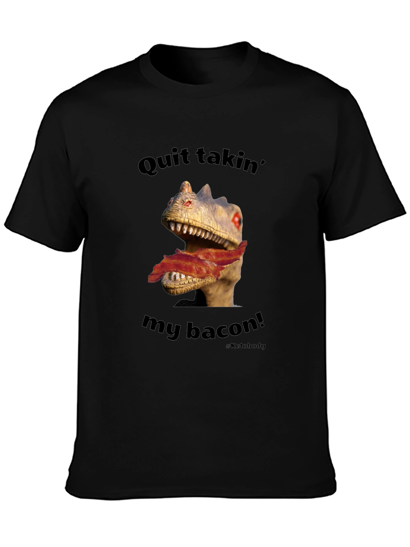 Black Dino Bacon Men's Graphic Tee - Funny Novelty Shirt view 3