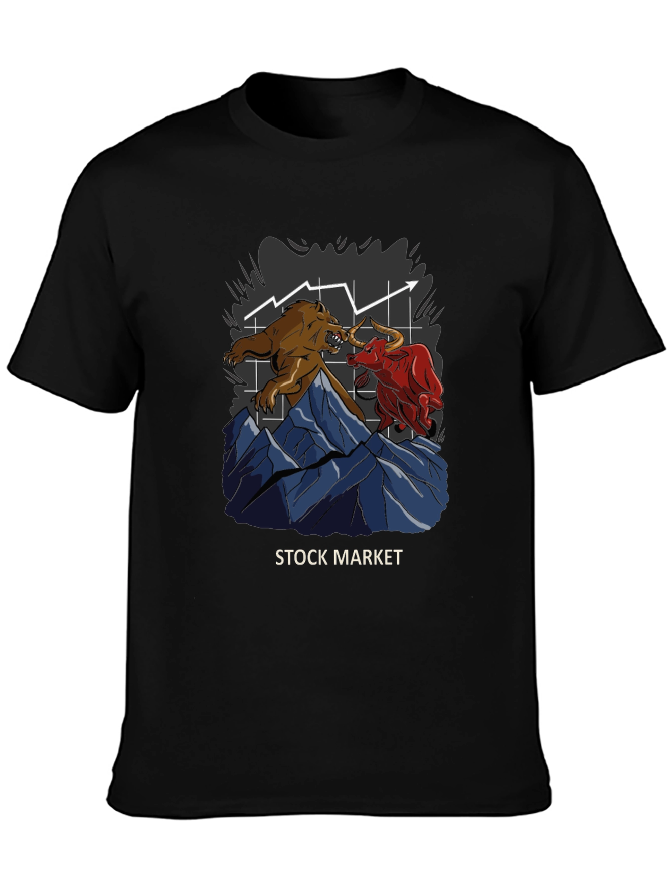 Black Stock Market Bull vs Bear Graphic T-Shirt view 3