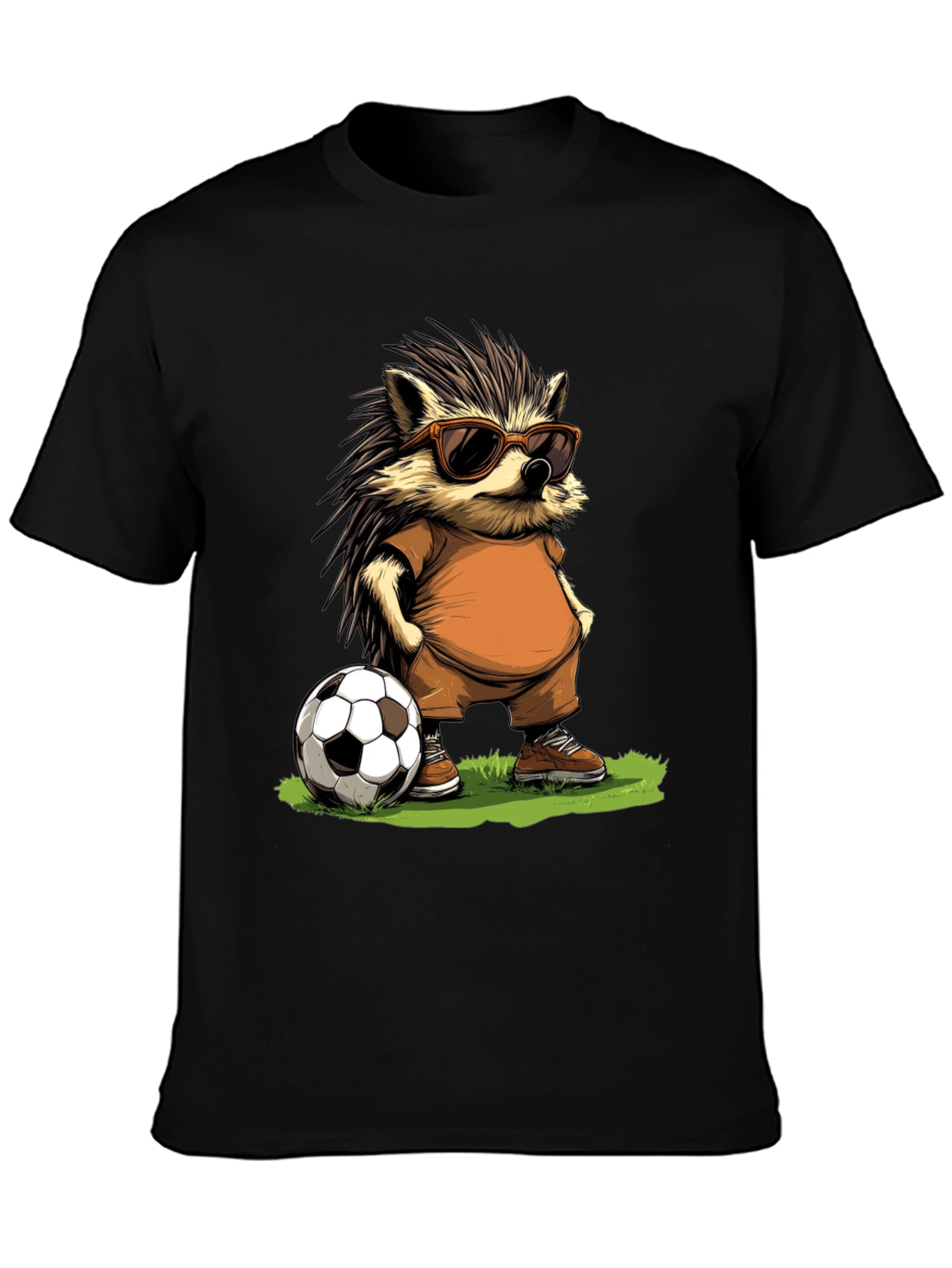 Black Cool Hedgehog Soccer T-Shirt view 3