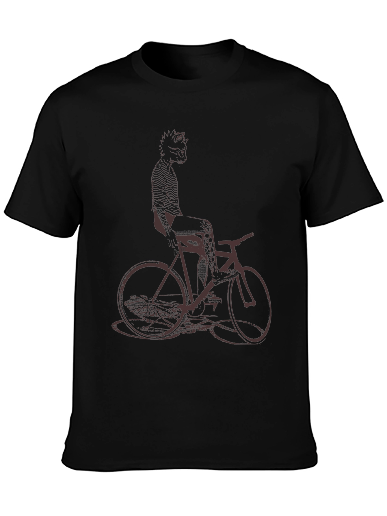 Black Cool Cat on Bike Graphic Tee - Black Cotton T-Shirt view 3