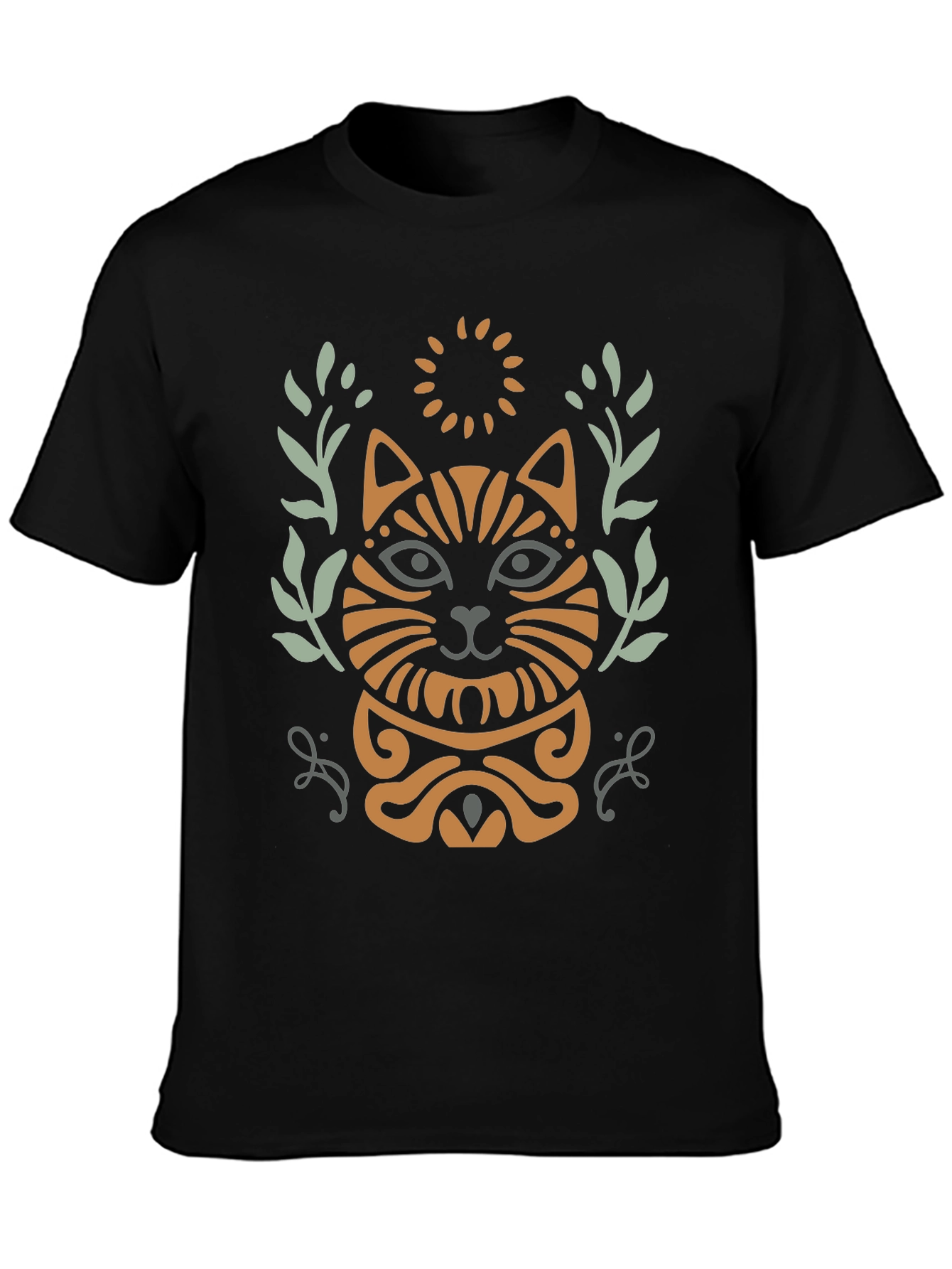 Black Stylish Cat Graphic Print Black T-Shirt view 3