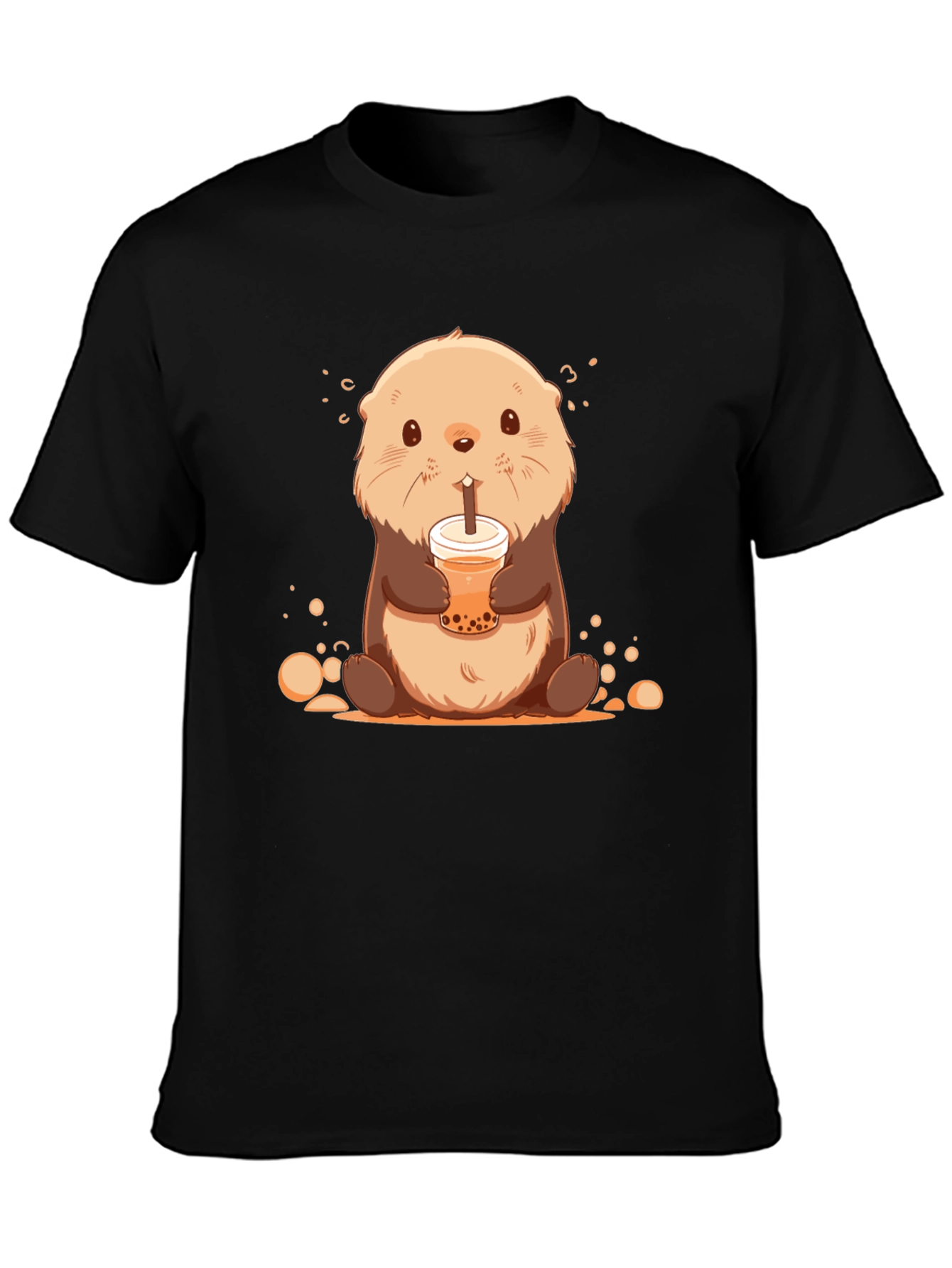 Black Cute Otter Bubble Tea Graphic T-Shirt view 3