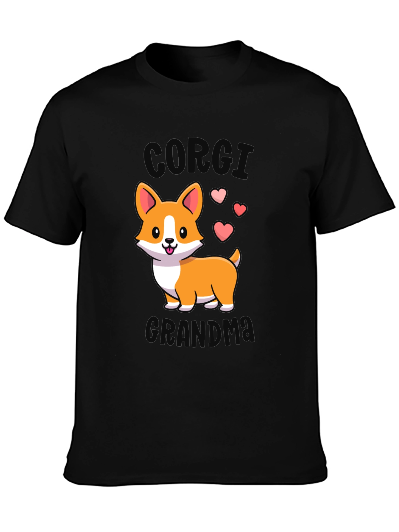 Black Corgi Grandma Black T-Shirt view 3