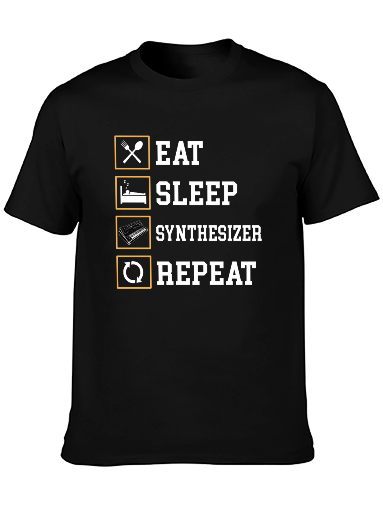 Black Eat Sleep Synthesizer Repeat Black T-Shirt view 3