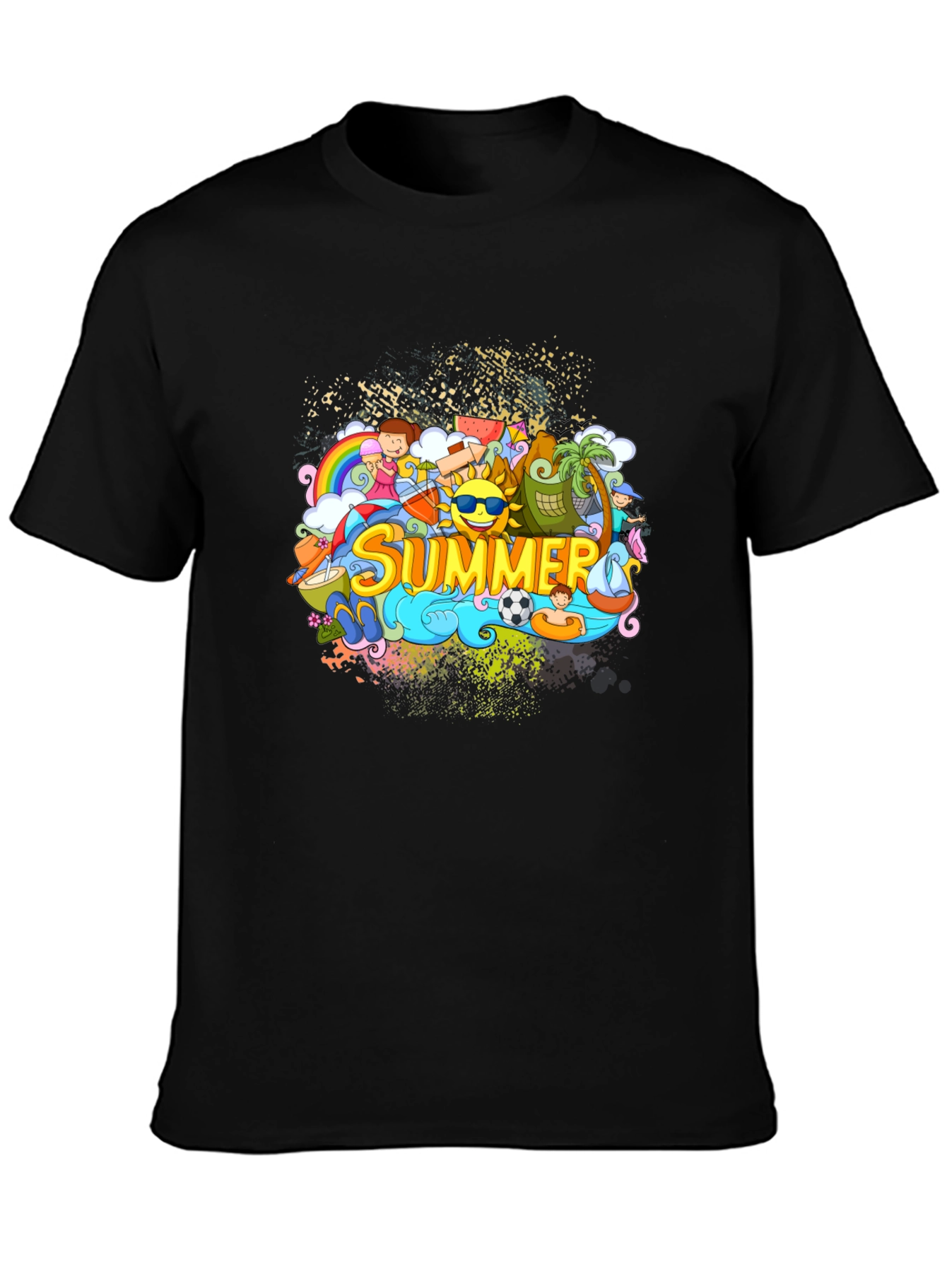 Black Summer Themed Graphic Tee - Black Unisex T-Shirt view 3