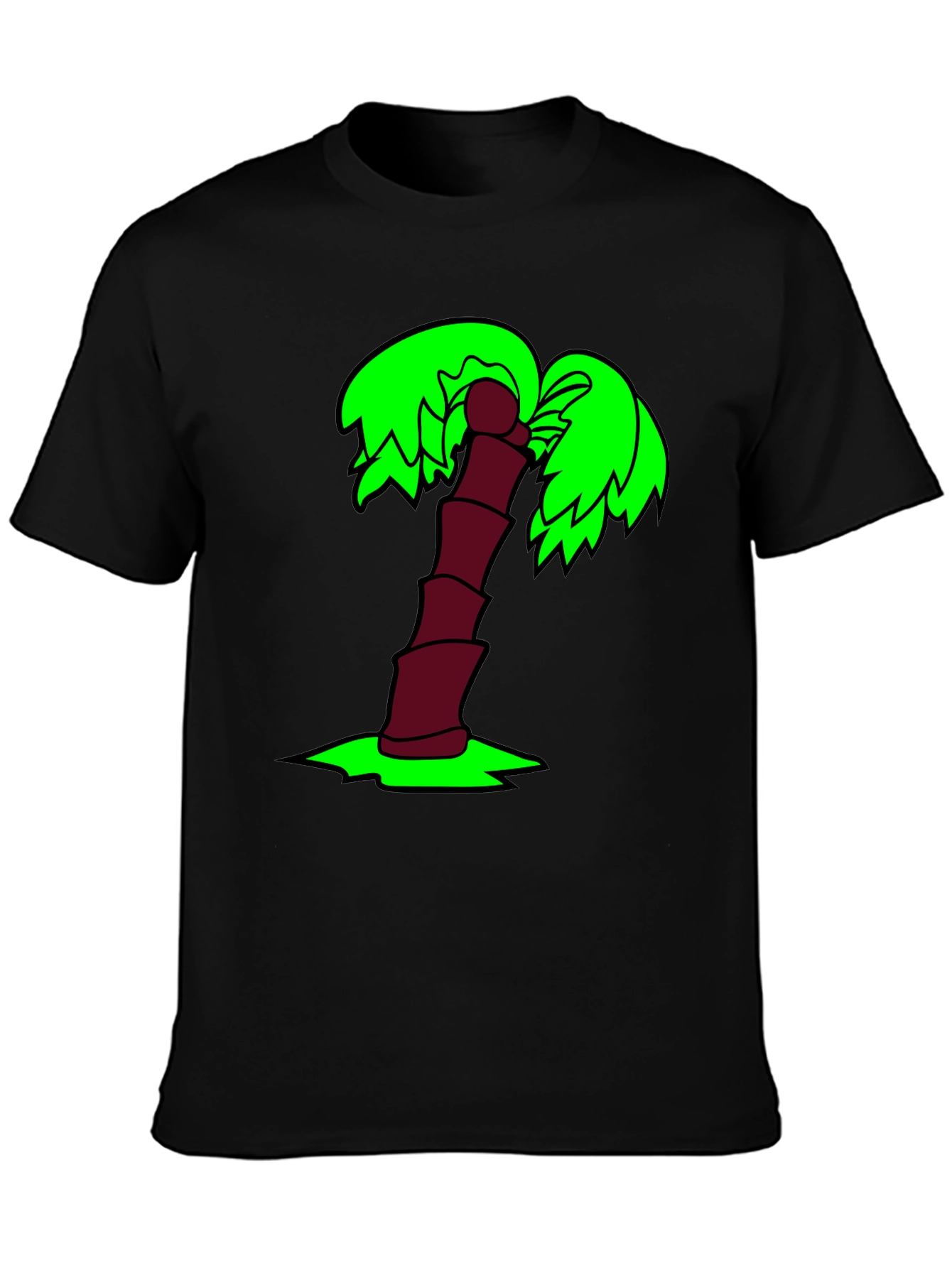Black Cartoon Palm Tree Black T-Shirt view 3