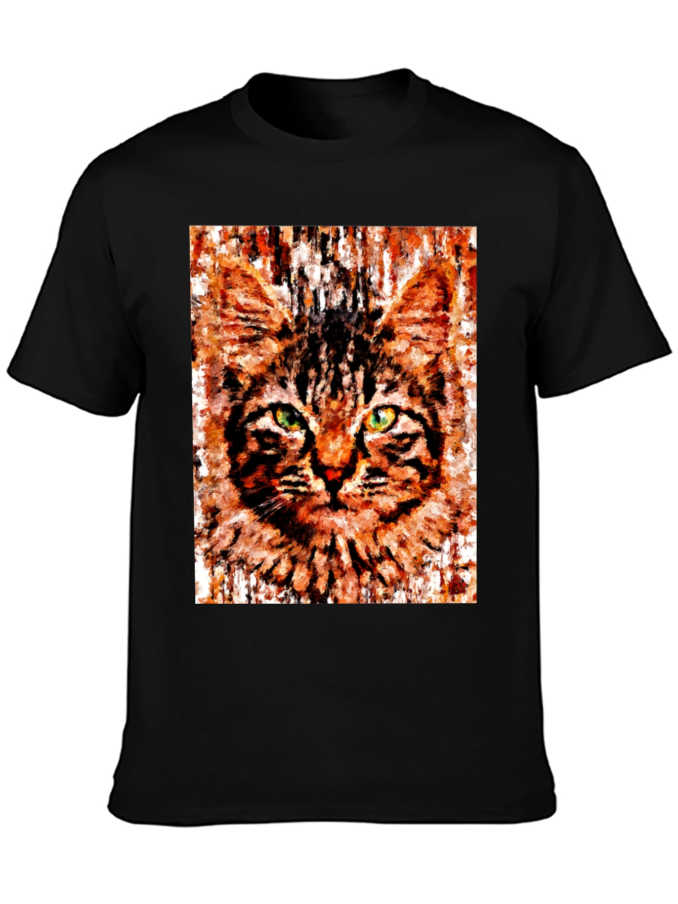 Black Abstract Cat Portrait Graphic T-Shirt view 3
