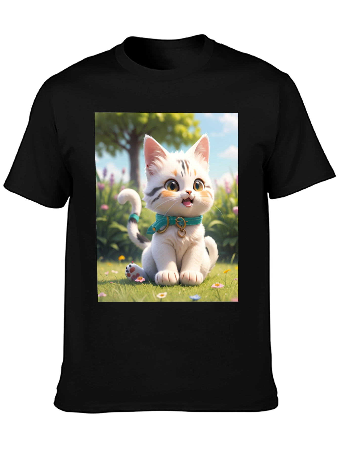 Black Cute Cartoon Cat T-Shirt view 3