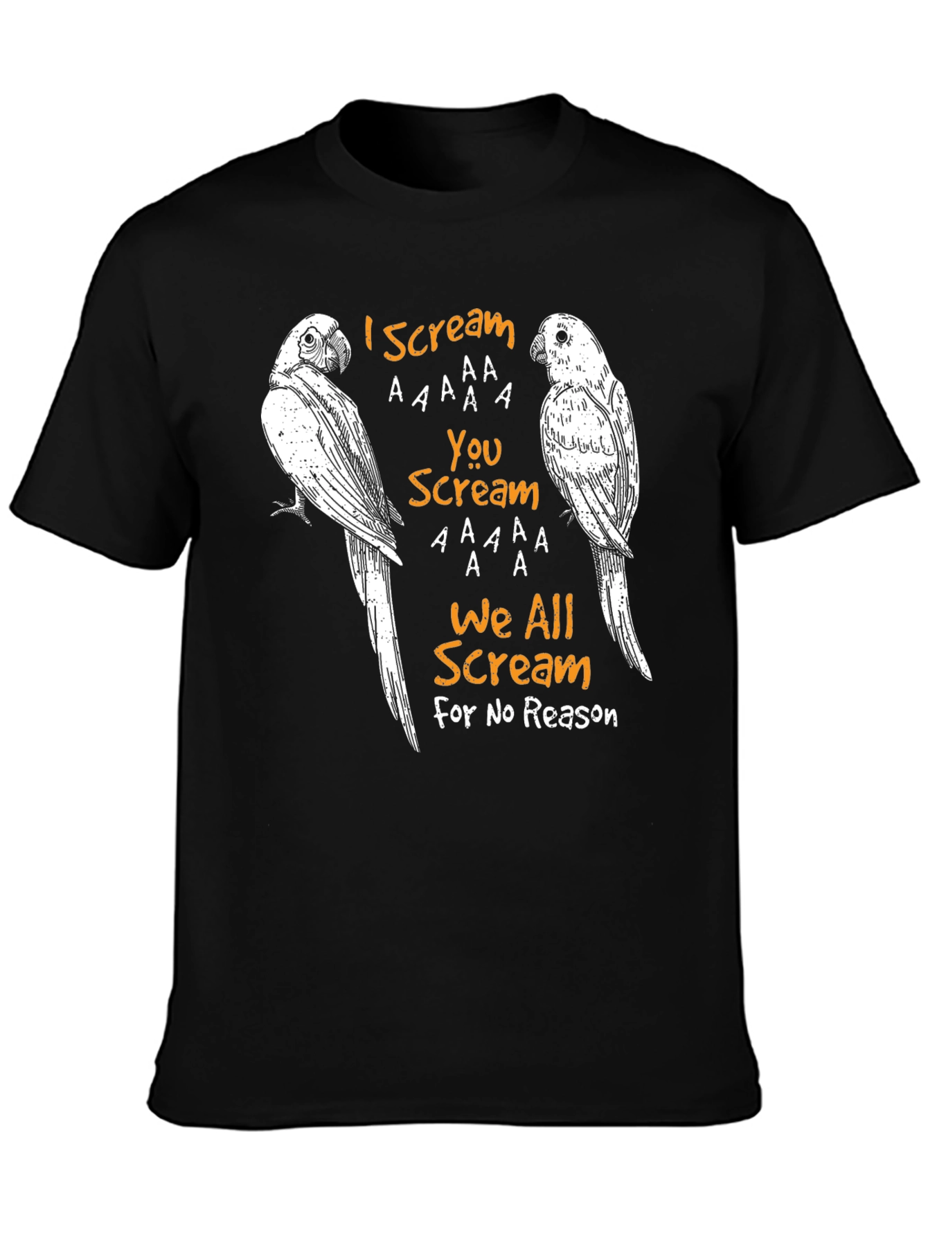 Black Funny "I Scream" T-Shirt with Parrot Graphic Design view 3
