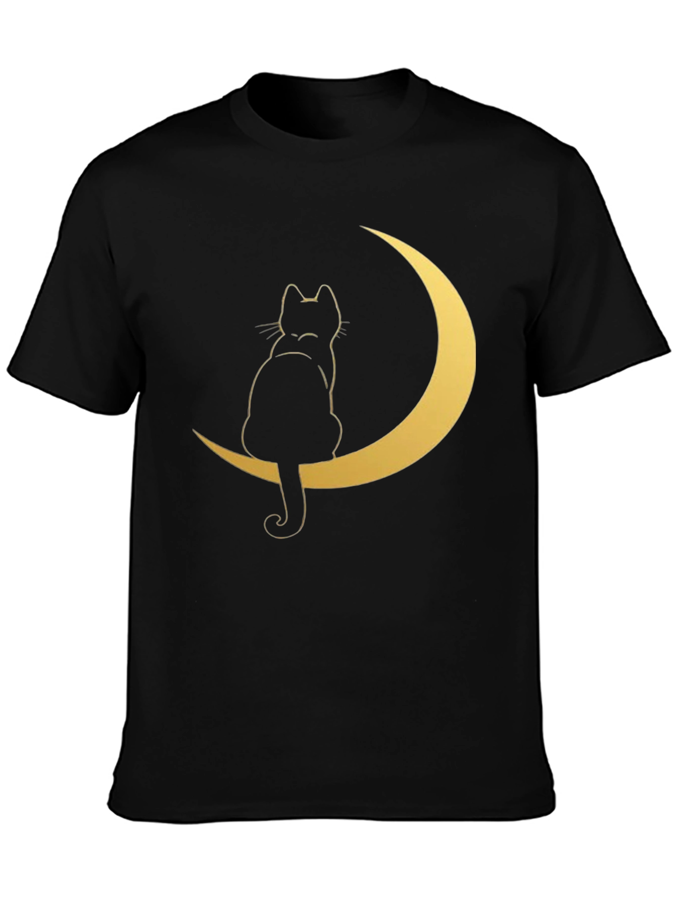 Black Cat on Moon Graphic Tee - Stylish Black T-Shirt view 3