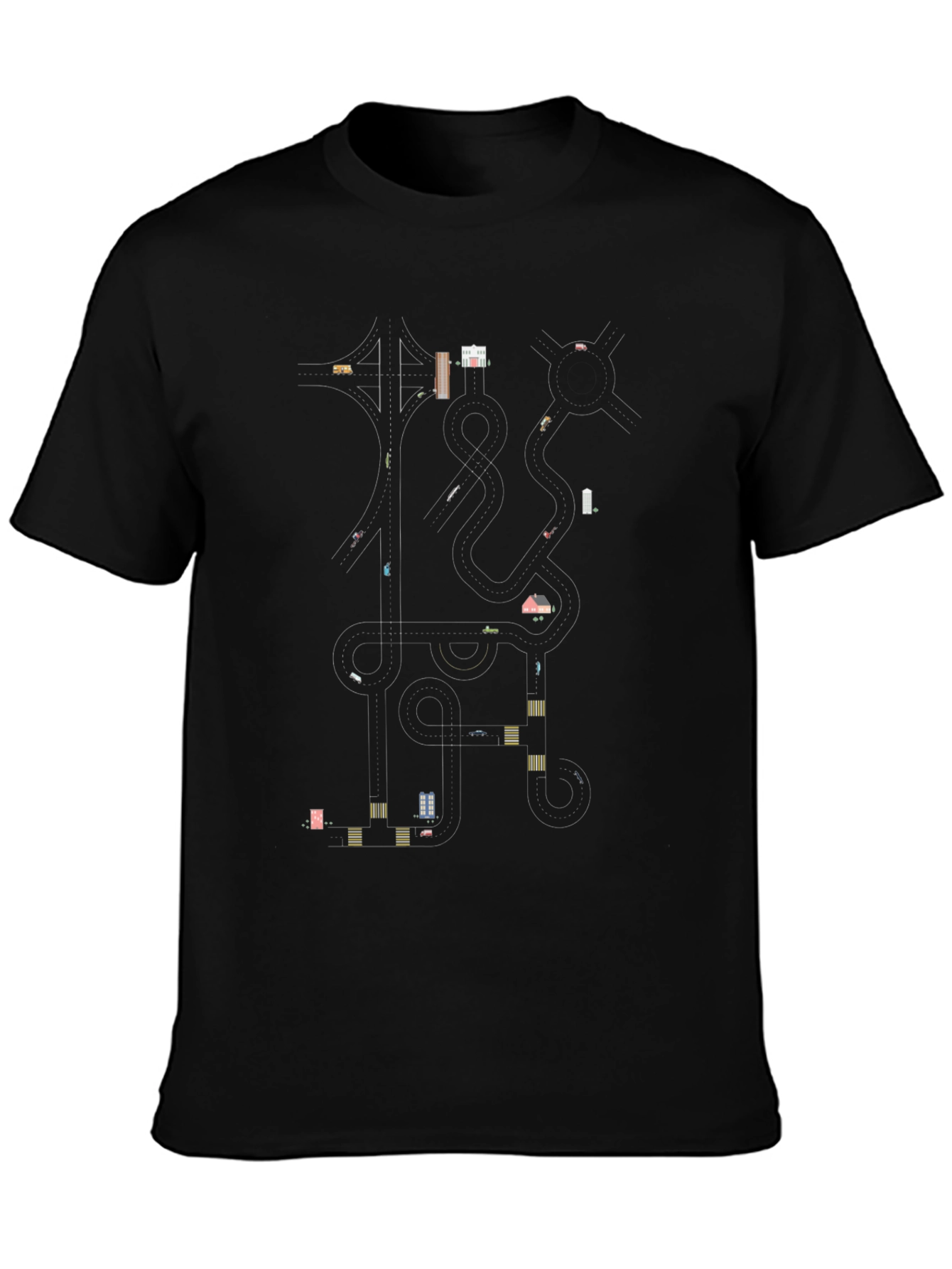 Black Urban Road Map Graphic T-Shirt view 3