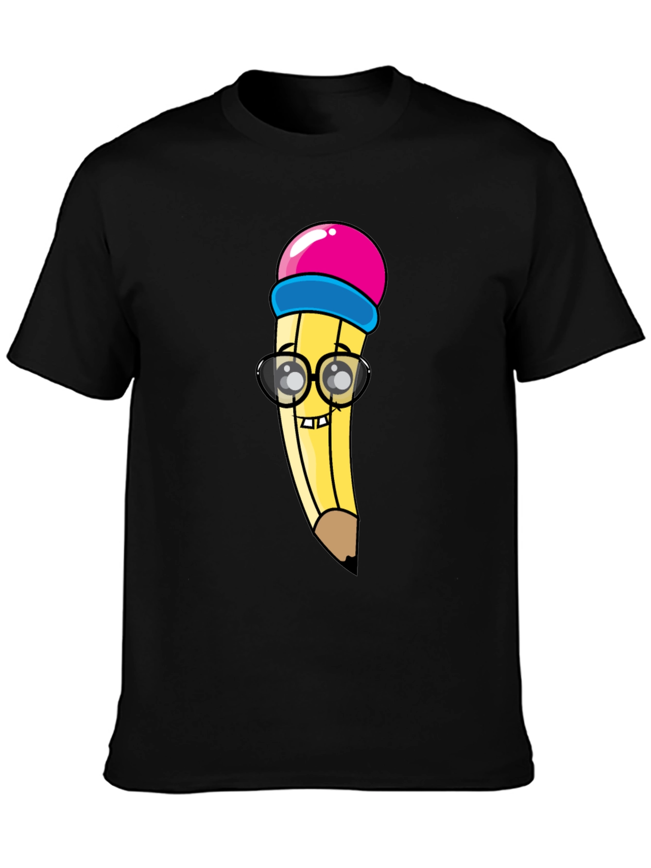 Black Cartoon Pencil Graphic Tee - Black Cotton Blend view 3