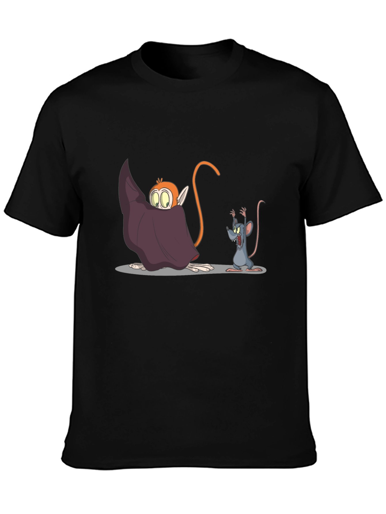 Black Cartoon Monkey & Mouse Graphic Black T-Shirt view 3