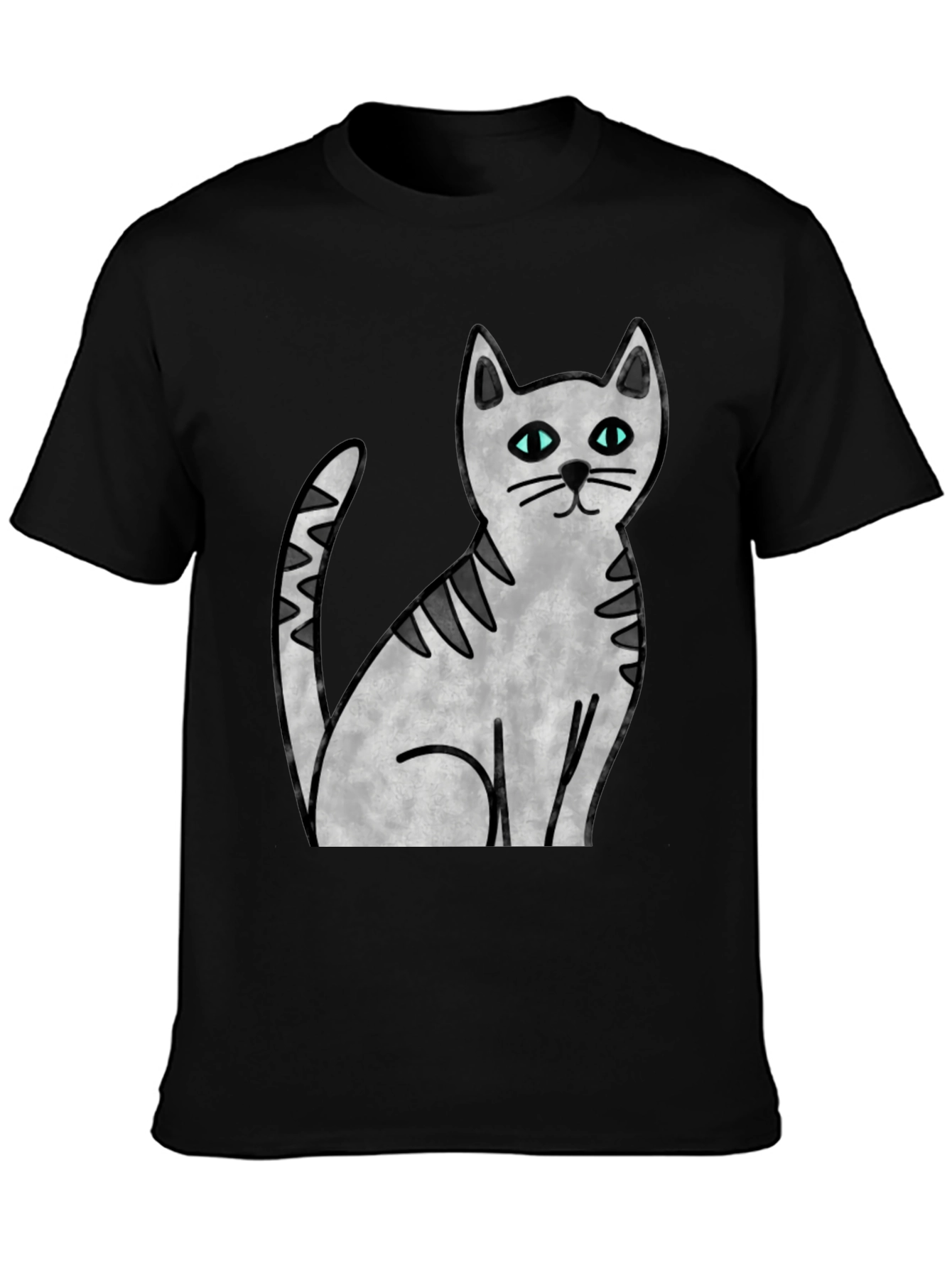 Black Cute Cat Graphic Print Black T-Shirt view 3