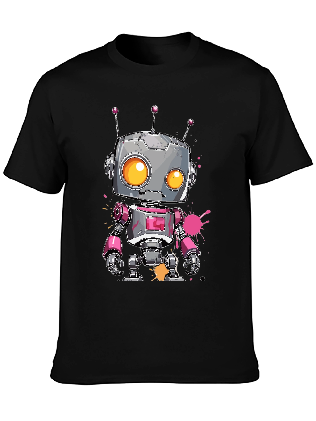 Black Robot Graphic Tee - Cool Cartoon Robot Design view 3