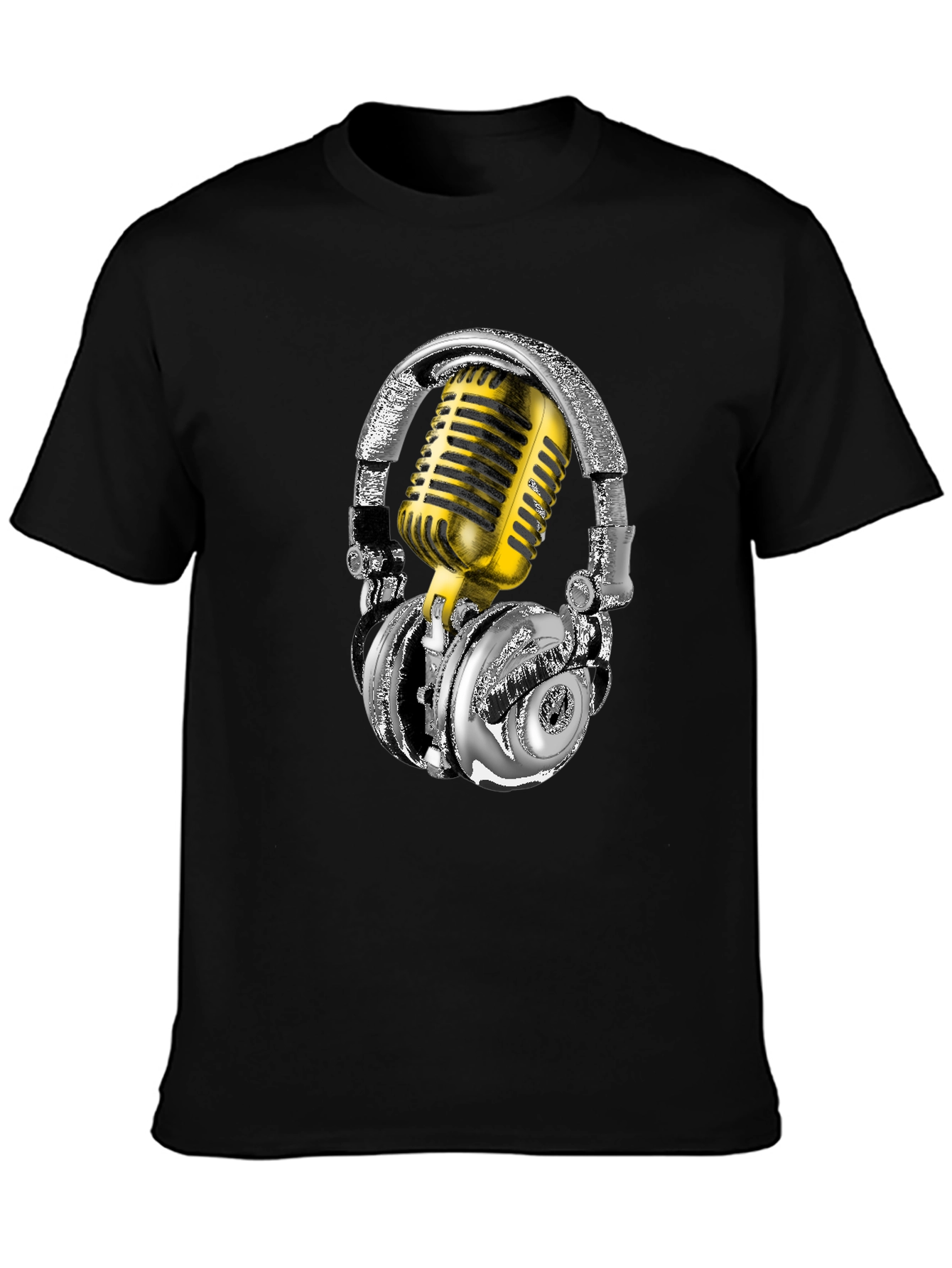 Black Headphones & Mic Graphic Tee view 3