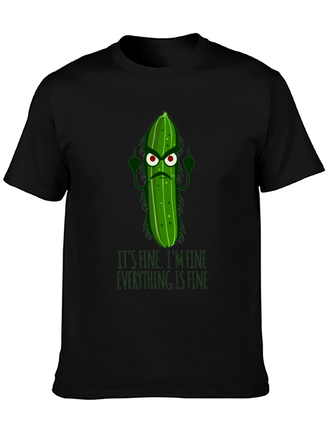 Black Funny Pickle T-Shirt - It's Fine, I'm Fine, Everything Is Fine view 3