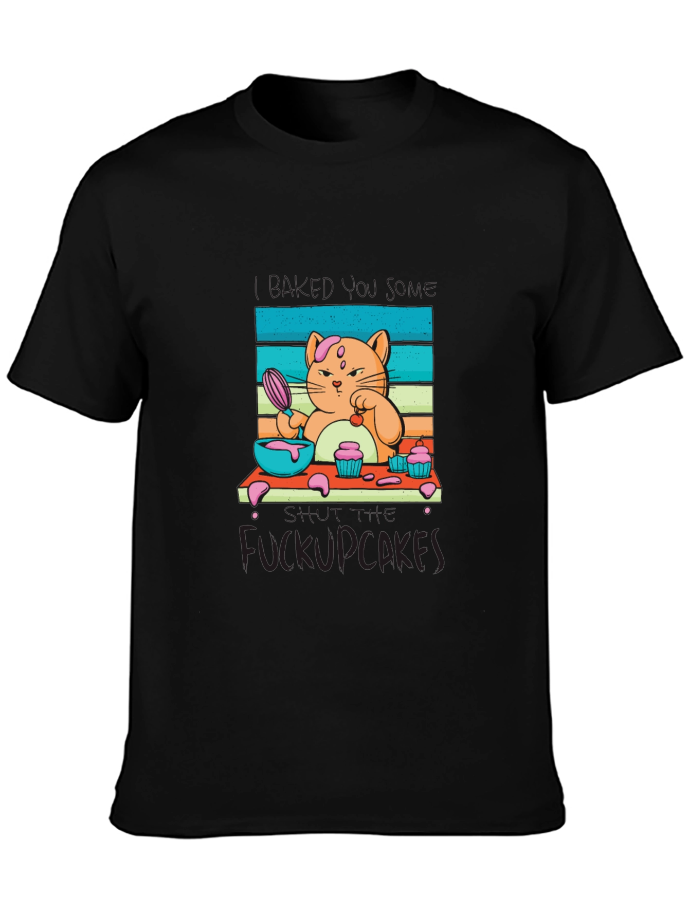 Black Funny Cat Baking Cupcakes T-Shirt view 3