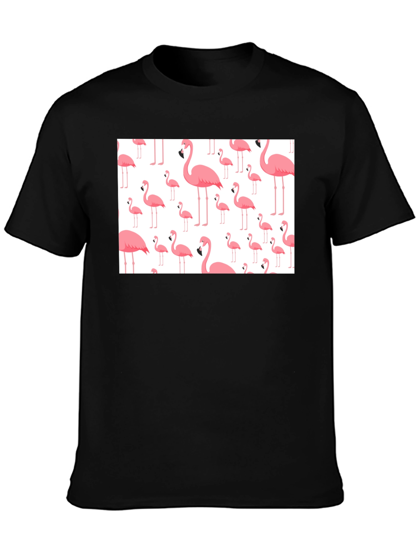 Fun Flamingo Pattern Black T-Shirt - 3