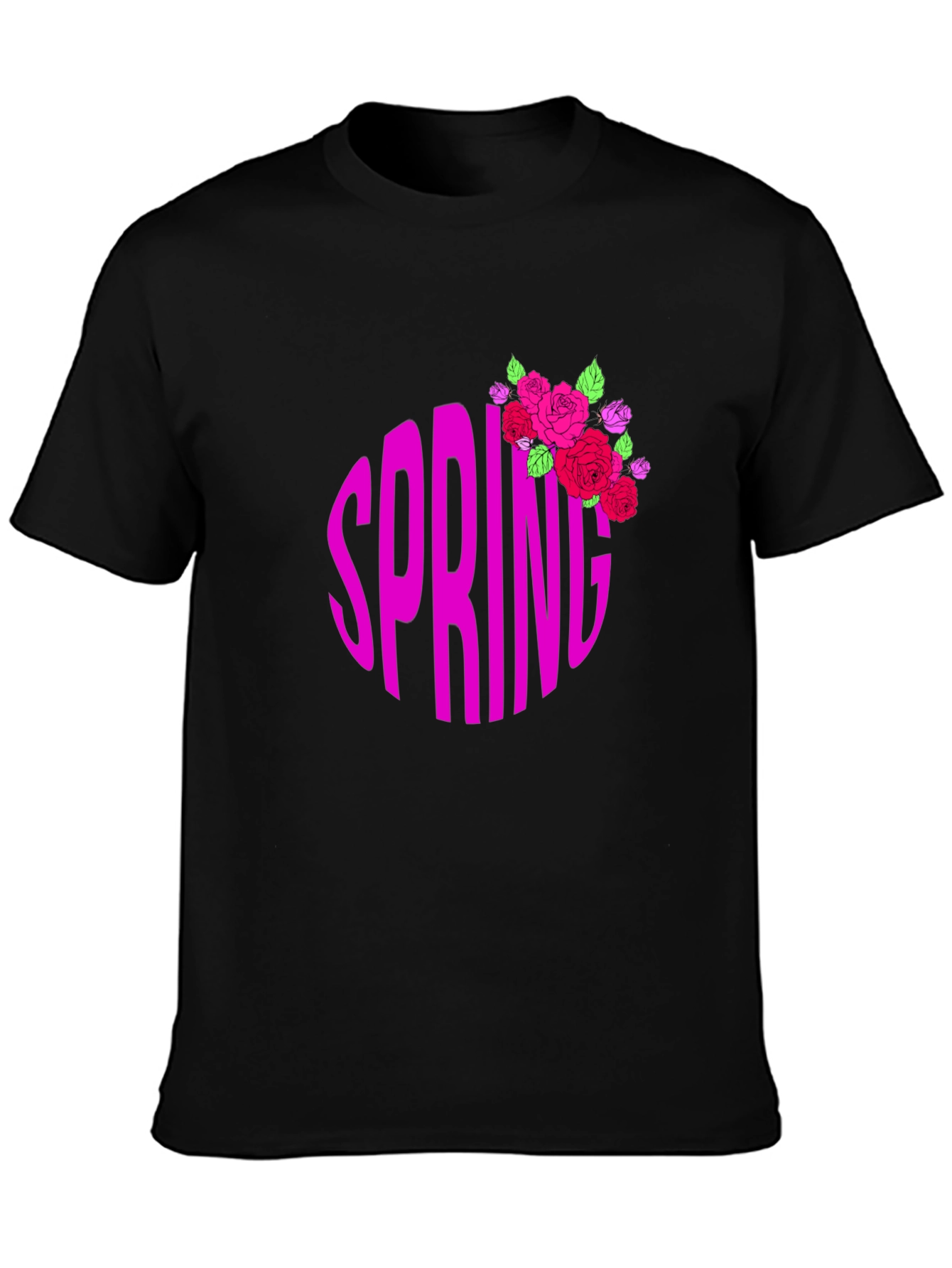 Black Spring Roses Graphic Tee - Black Cotton T-Shirt view 3