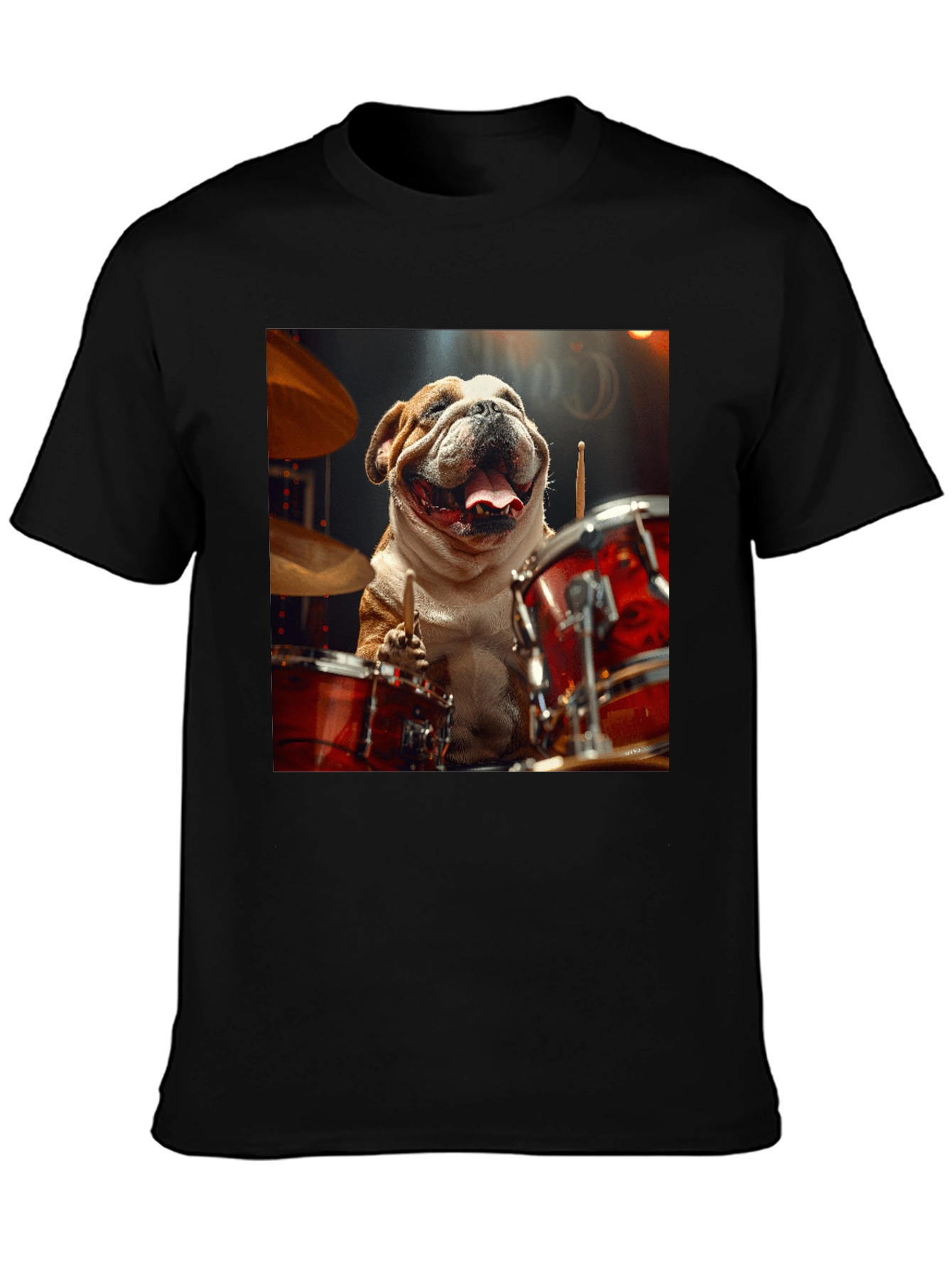 Black Bulldog Drummer Graphic Tee - Black Cotton T-Shirt view 3