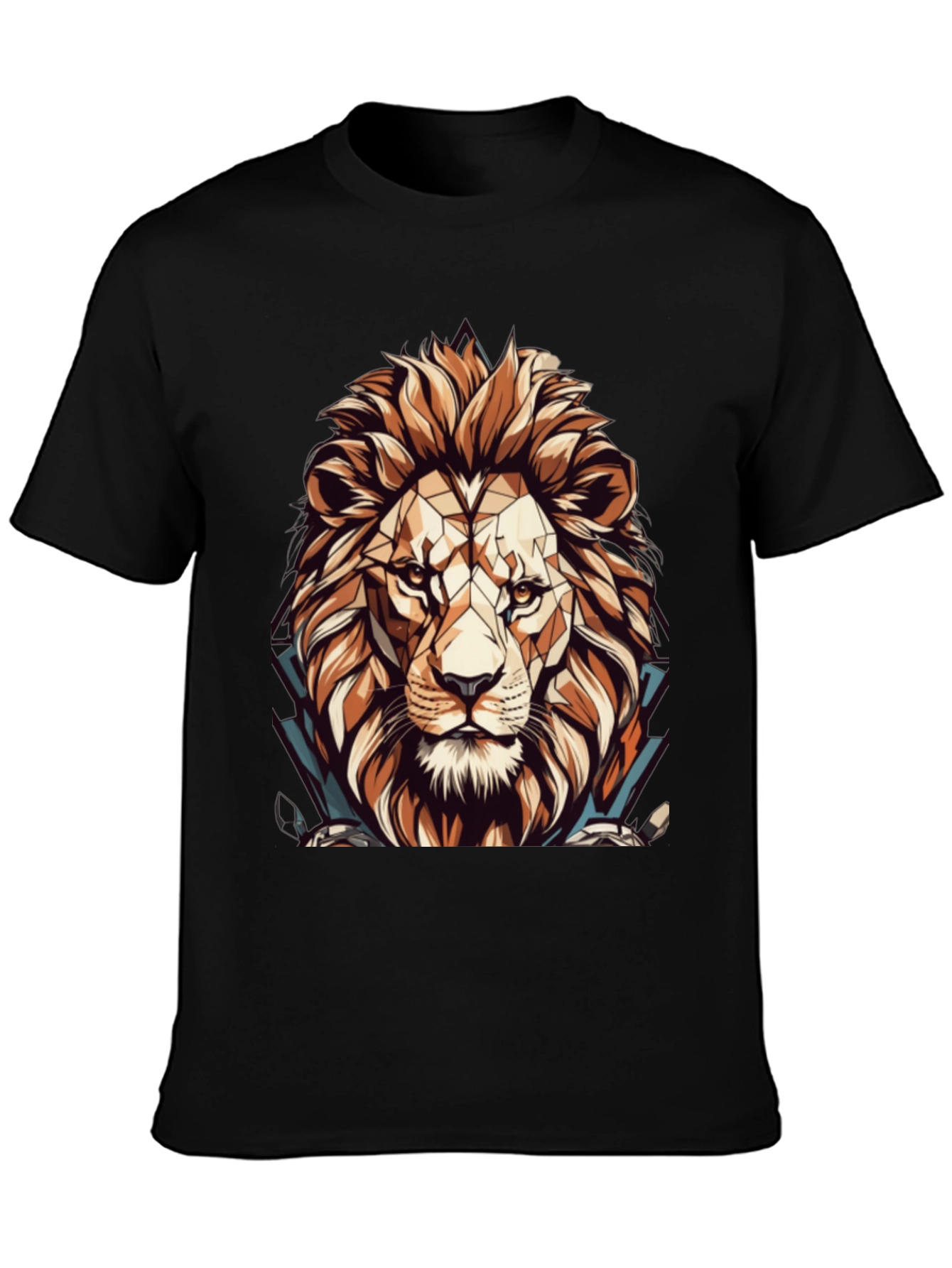Black Geometric Lion Graphic Black T-Shirt view 3