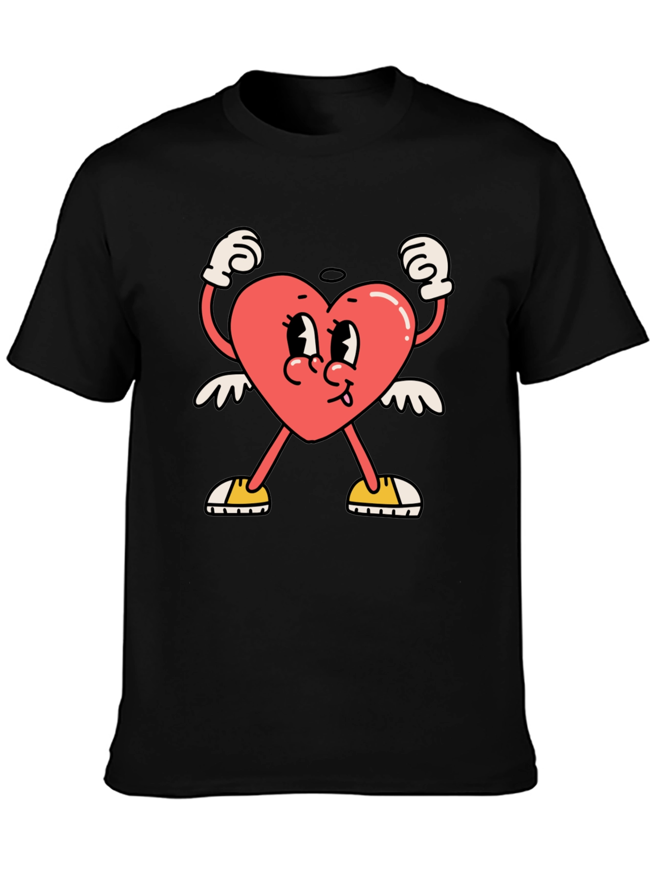 Black Heart Character Graphic Tee - Black Cotton T-Shirt view 3