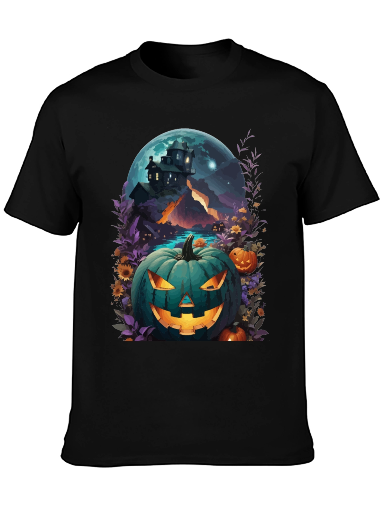 Black Halloween Pumpkin House T-Shirt view 3