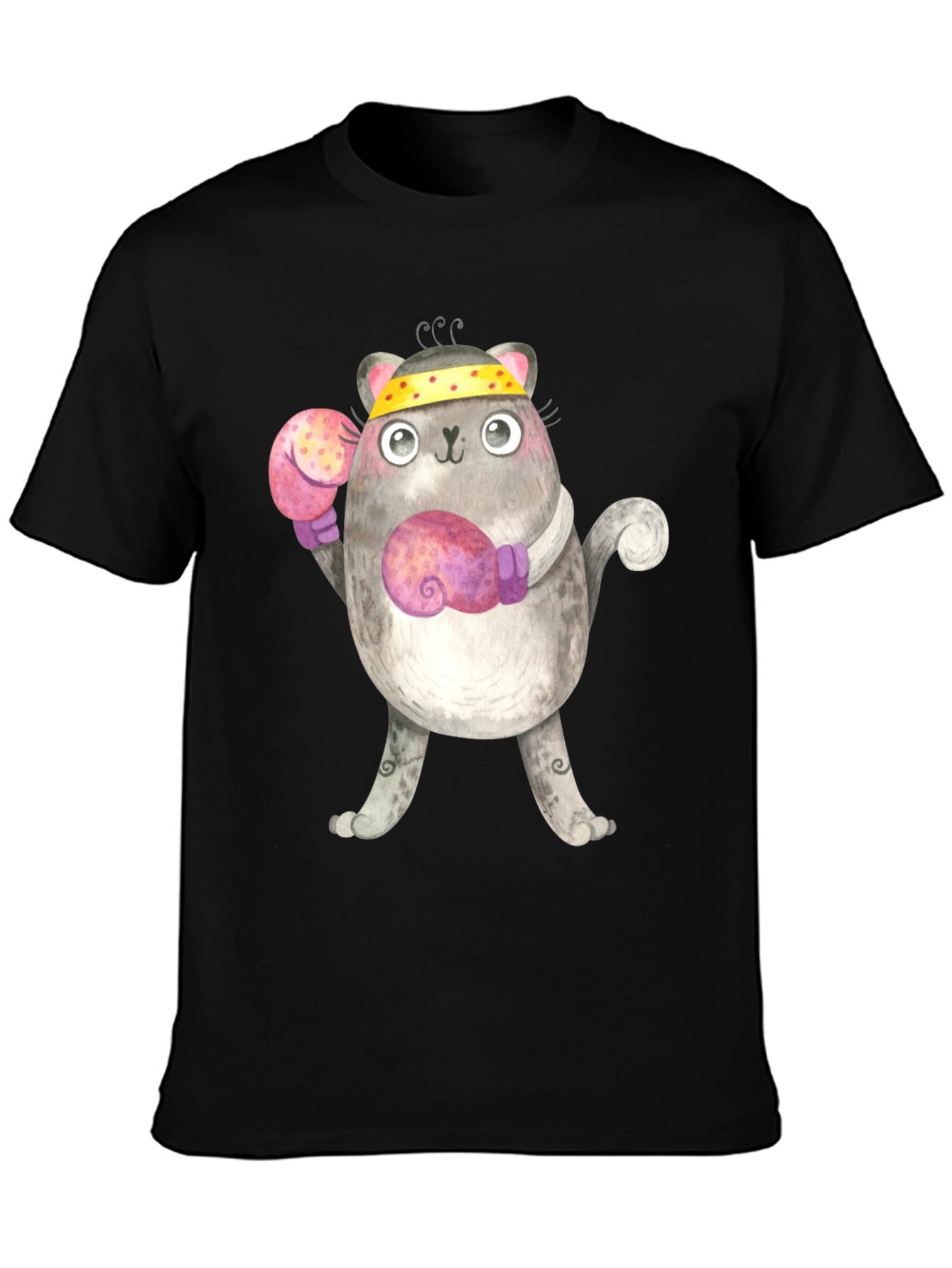 Black Funny Boxing Cat T-Shirt view 3