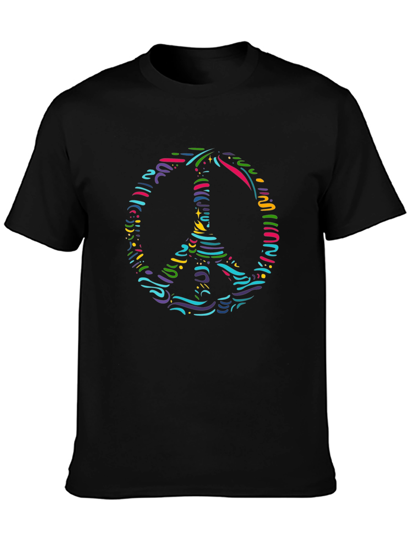Black Peace Sign Graphic Tee - Colorful Design view 3