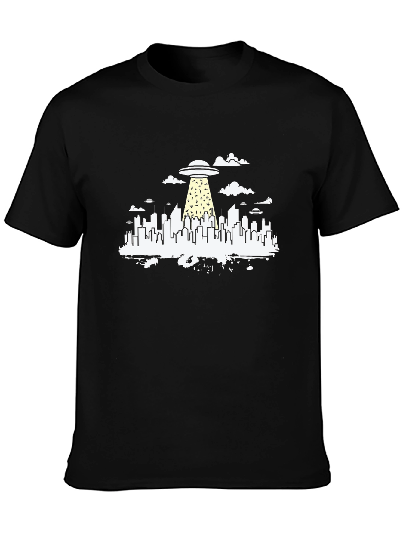 Black UFO Abduction Cityscape Graphic Tee view 3