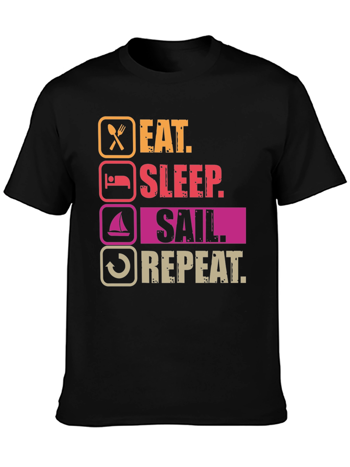 Black Eat Sleep Sail Repeat T-Shirt - Boating Life Apparel view 3